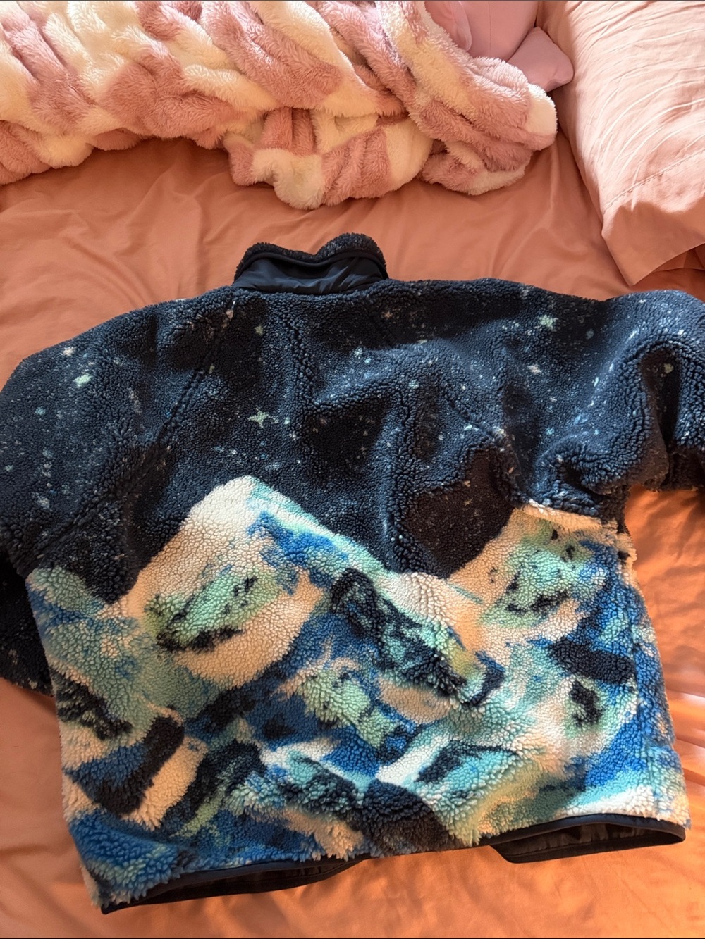 Free People Navy Blue & Light Blue Patterned Sherpa Jacket - Picture 2 of 2